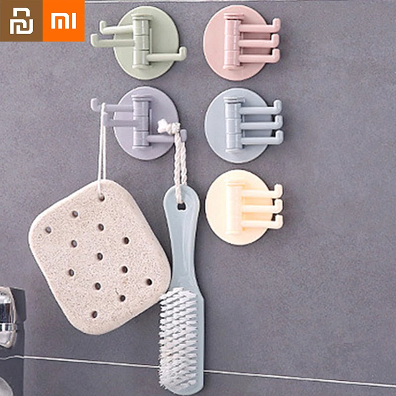 

New Xiaomi Rotatable Seamless Adhesive Hook Kitchen Wall Hanger Bathroom Kitchen Supplies Hooks Strong Bearing Stick Hook Youpin