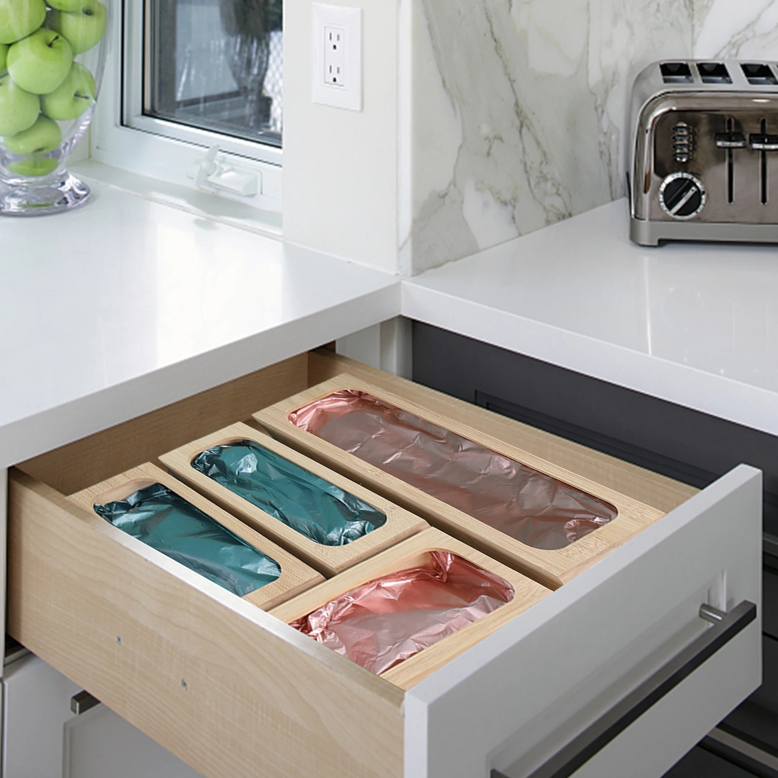 

Органайзер на молнии для ящика, набор из 4 предметов, бамбуковый пакет на молнии, органайзер для хранения продуктов на кухне, сумка для хране...