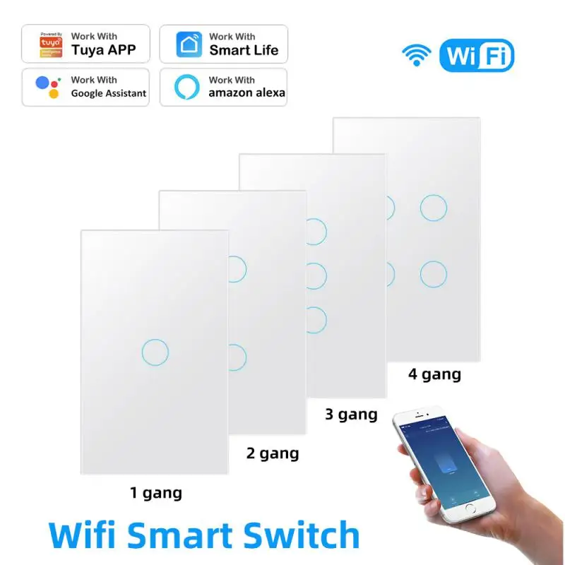

Wifi Smart Light Switch Glass Screen Touch Panel Voice Control Wireless Wall Switches Remote with Alexa Google Home 1/2/3/4 Gang