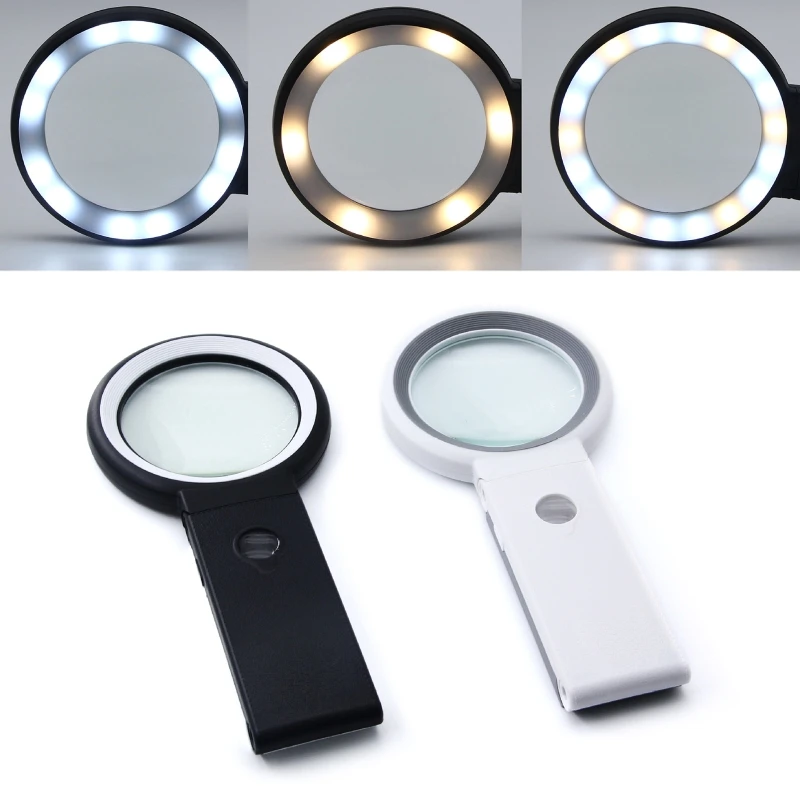 

Handheld Magnifying Glass with Light Lighted Magnifier Glasses 18 LED 3 Modes Illuminated Magnify Lens for Seniors Read M4YD