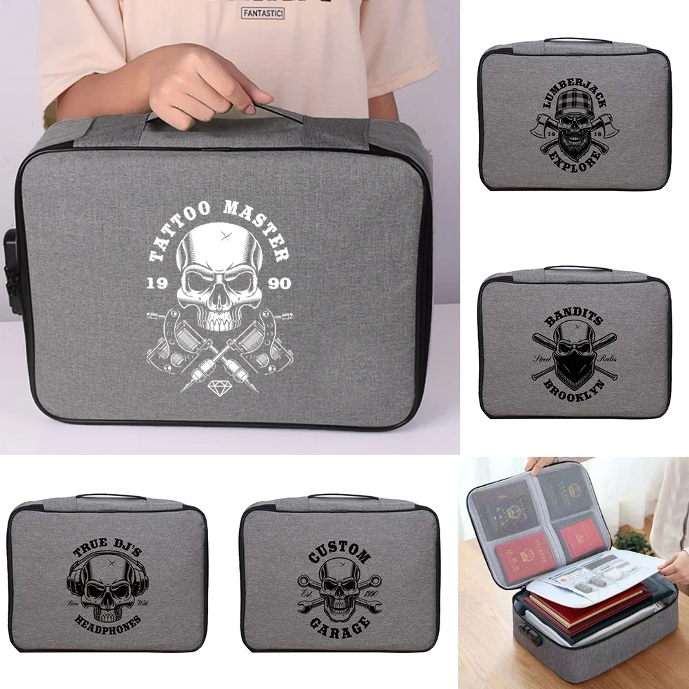 Handbag for Men Women's Outdoor Travel Credentials Luggage Passport Storage Bag Waterproof Skull Print Documents Organizer Case
