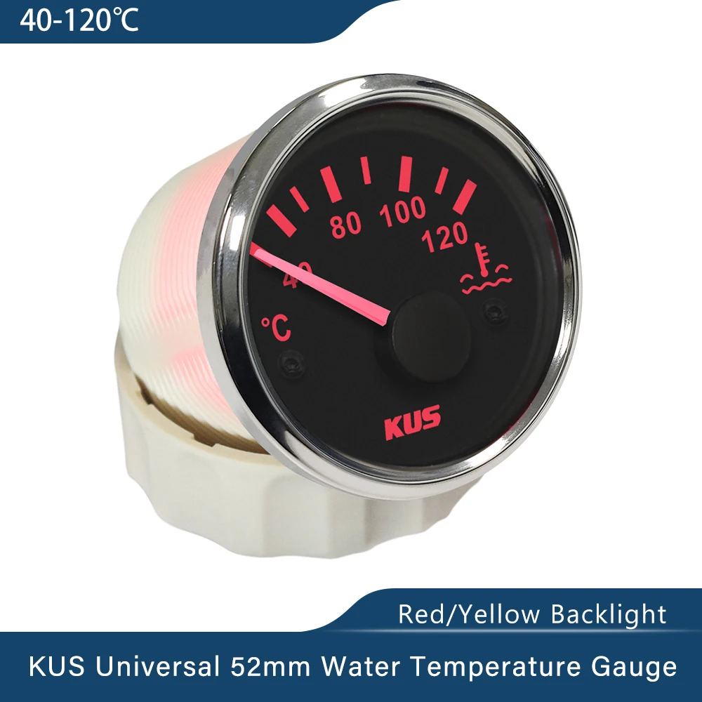 

KUS 52mm Car Boat Water Temperature Gauge 40-120℃ 25-120℃ Degree Water Temp Meter Gauge with Yellow/Red Backlight