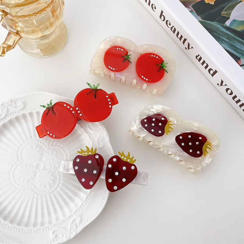 

New Color Matching Three-dimensional Hair Claw Strawberry Tomato Pattern Barrettes Lovely Spring Clip Hair Accessories for Women
