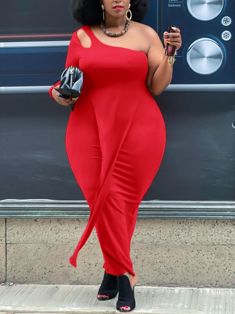 

Plus Size 4XL Dresses Blue Orange One Shoulder Long Sleeve Evening Birthday Party Outfits for Ladies Cocktail Event Occasion