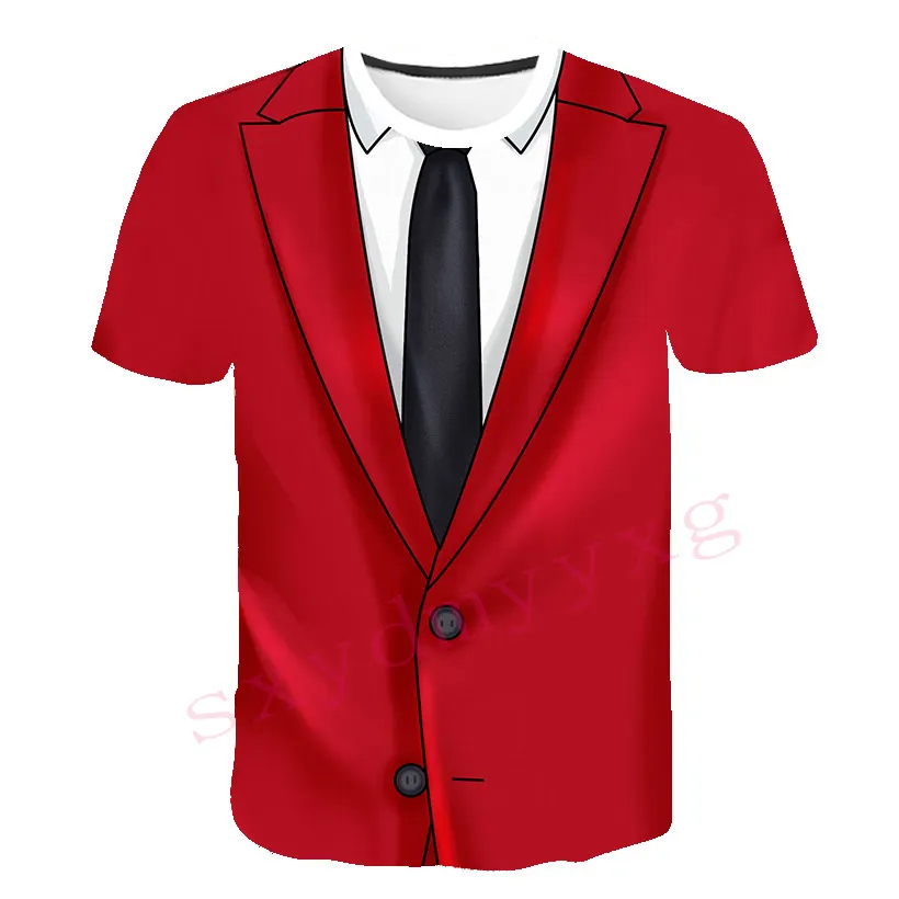 

New Tide Summer Fashion Suit Picture Men T-shirts Casual Print Children Tees Hip Hop Personality Round Neck Short Sleeve Tops