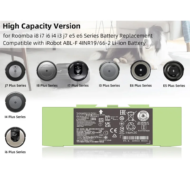Фото Аккумулятор ABL-F 14,4 В, 4460 мАч/62,4 Втч для iRobot Roomba e и i Series, i7 i7+ j7 j7+ 7150 7550 e5 e6 e5150 e6198 i3 3150 i3+ 3550 №3