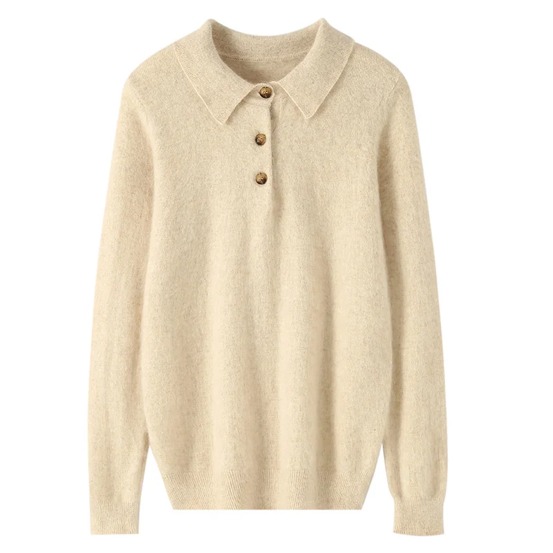 Осенне-зимний женский свитер Bew 100% норковый кашемировый воротник поло вязаный