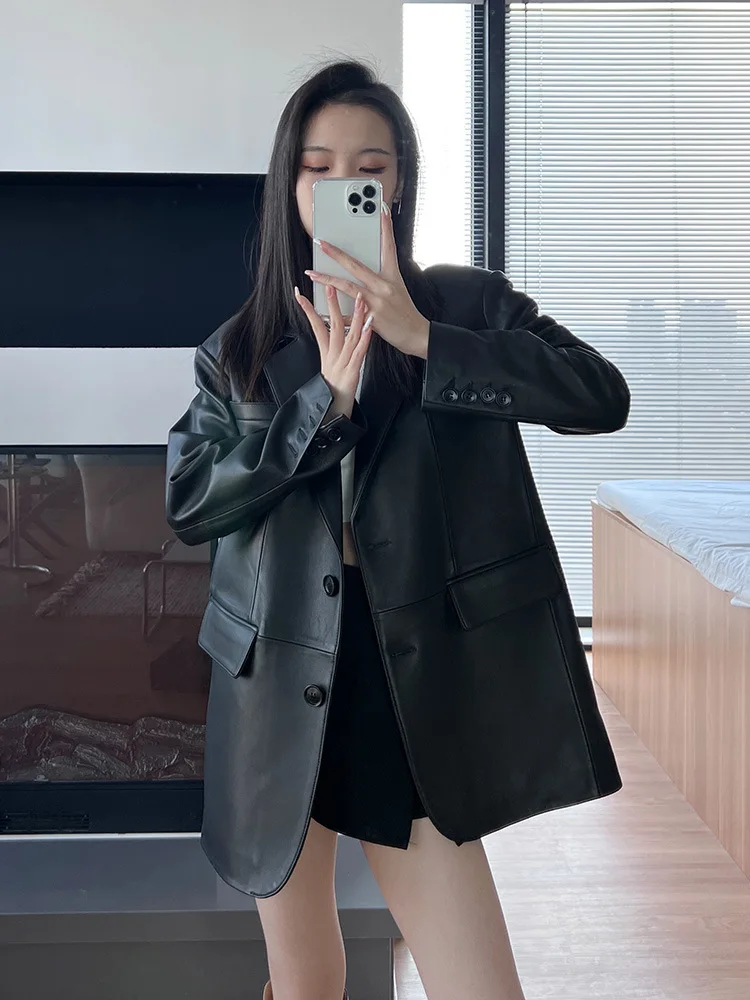 

Women's Winter Sheepskin Coat Genuine Leather Suit Lambskin Silhouette Official Dress Short Leather Jacket Luxury Koren Clothes