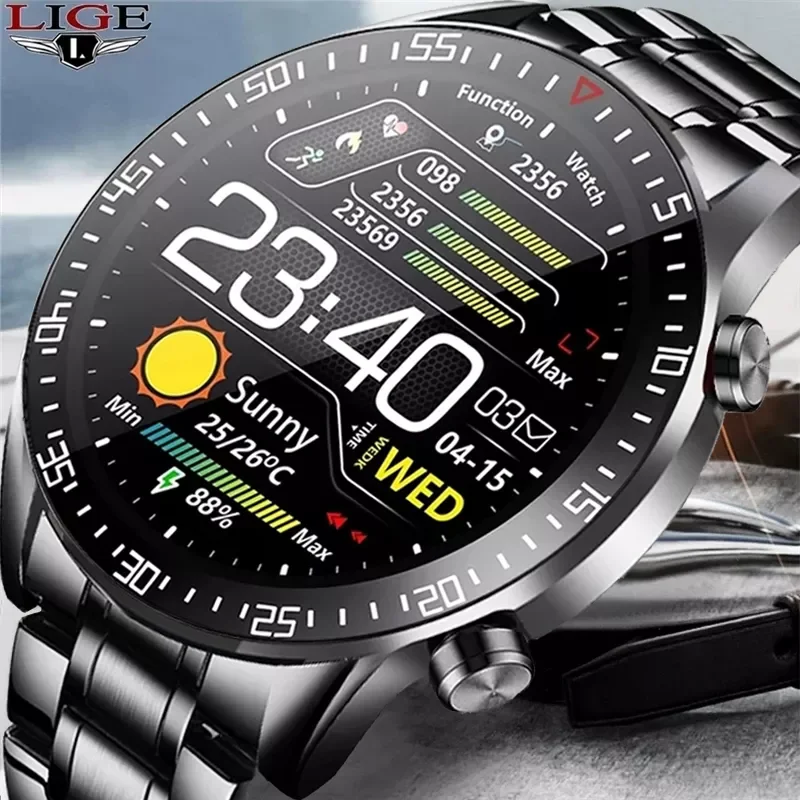 

Смарт-часы LIGE мужские стальные, водонепроницаемые, с пульсометром и тонометром