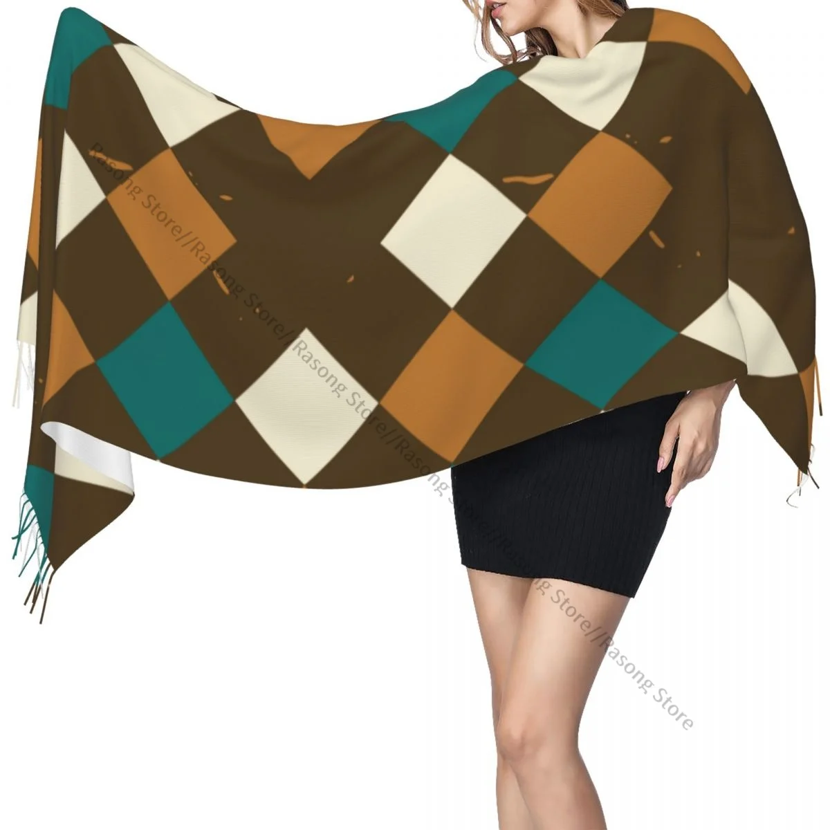 Шарф с кисточками большой размер 196*68 см зимняя теплая шаль из пашмины накидка