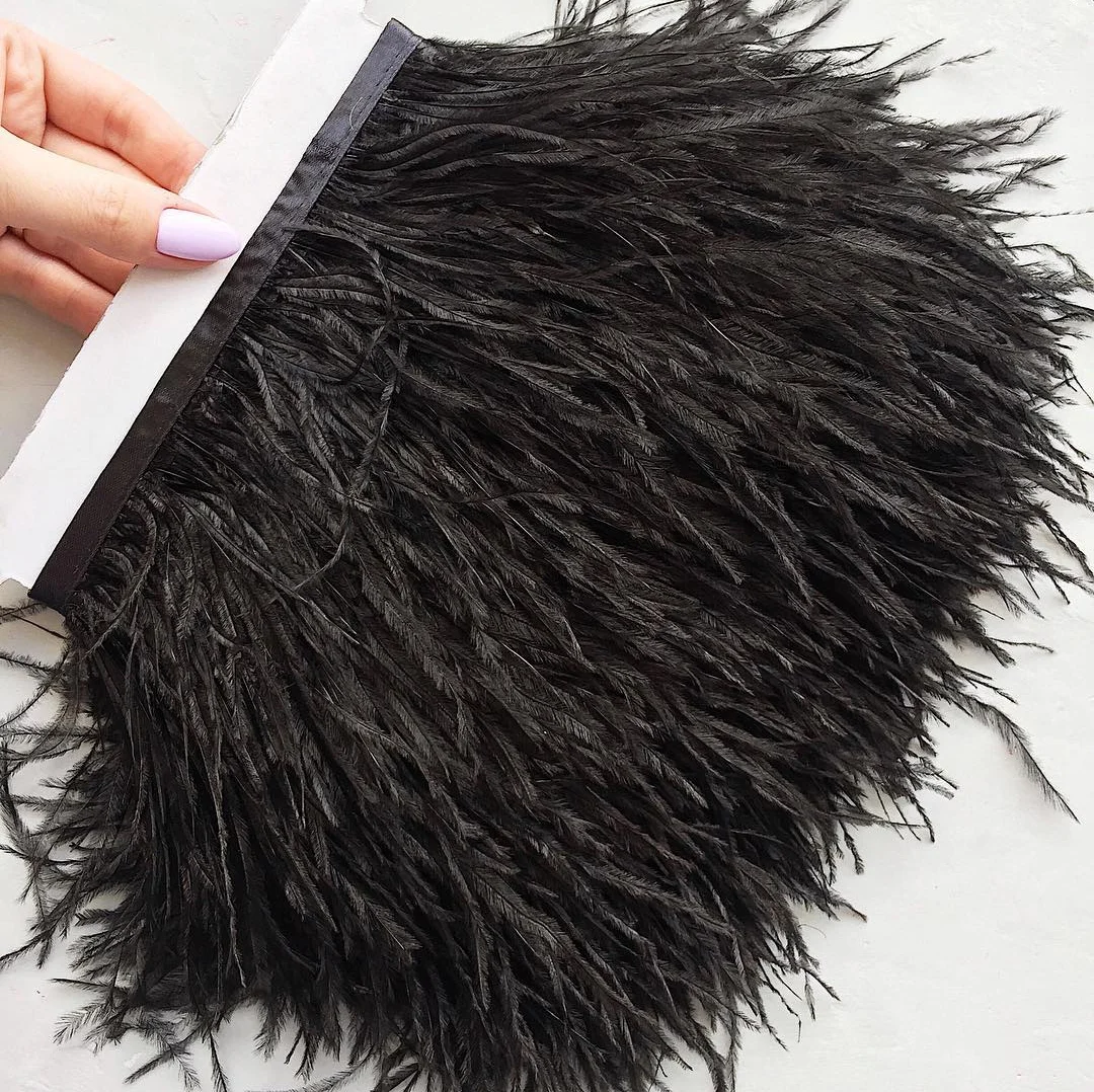 

1M Natural Fluffy Ostrich Feather Trims Fringe 8-10cm White Black Colored Plume DIY Craft Sewing Ribbon Wedding Dress Clothing