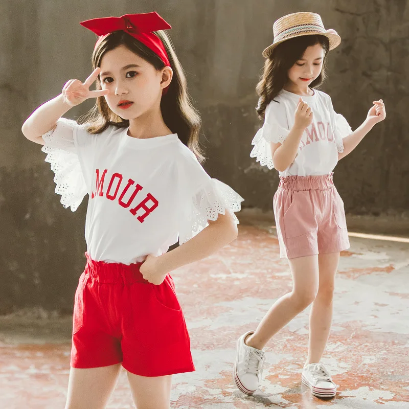 

Summer Kids Clothes Set Baby Girl Outfits Cute Fly sleeve T-Shirt & Shorts Suits 2Pcs Children Clothing Casual Tracksuit
