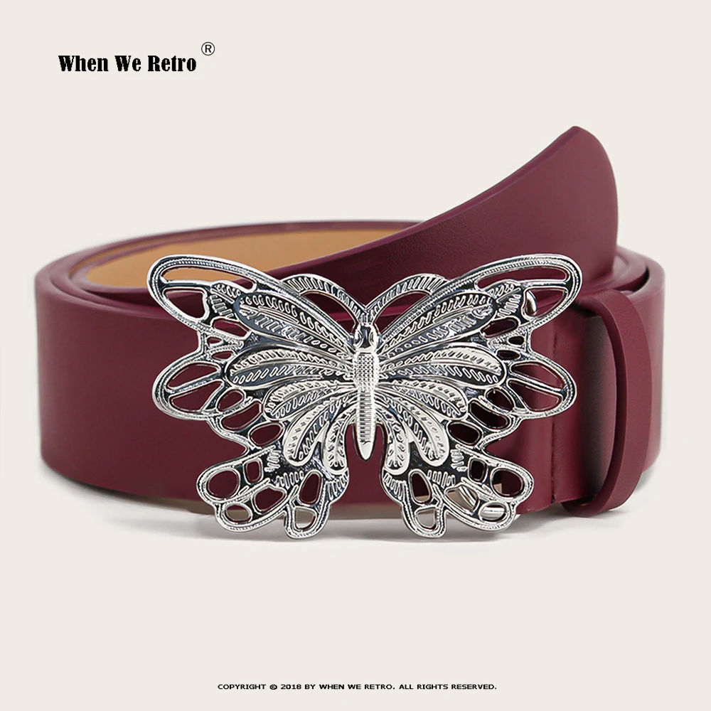 100cm PU Leather Belt For Women Butterfly Buck Pin Buckle Jeans Black Pink Blue Belt Waist Strap  VD3489
