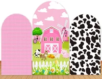 Farm Animals Double-Sided Arch Cover Photo Backdrop Kids Birthday Photography Background Black White Cow Polyester Photo Studio