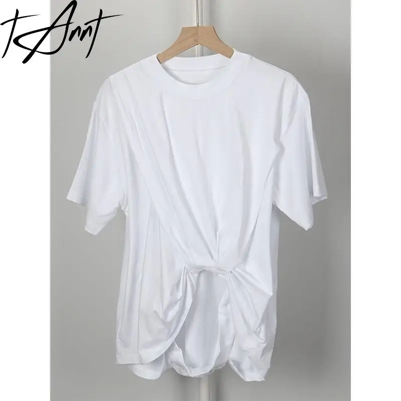 

Tannt Women T Shirt Asymmetry Cotton White Black T Shirt Women Irregular Solid Color Casual Tshirt Women 2023 New Fashion