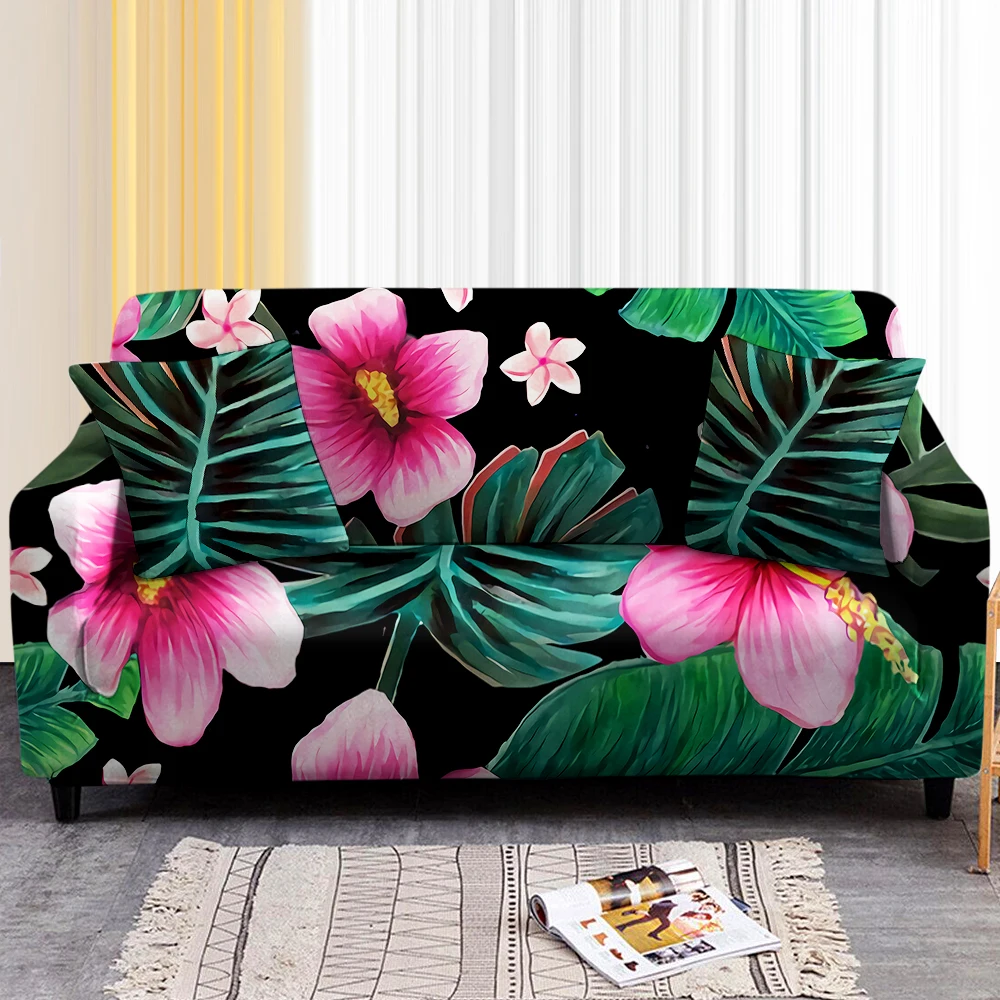 

Tropical Plants Elastic Sofa Cover Leaves Printed L Shape Corner Sofa Covers Couch Cover Sectional Sofa Protector 1/2/3/4 Seater