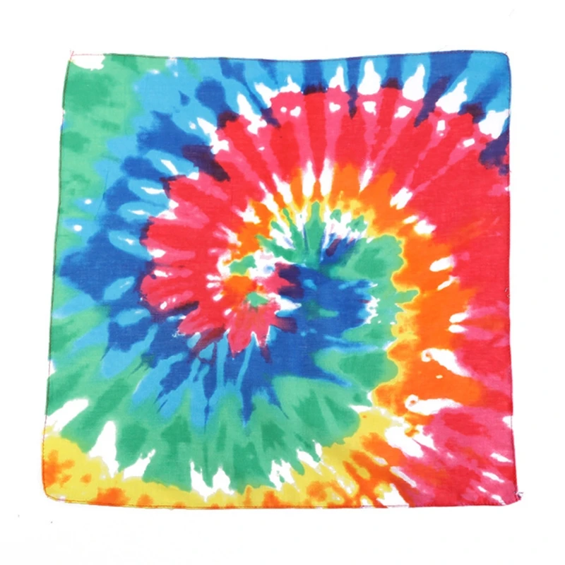 

652F Rainbow Stripes Plaid Tie-Dye Print Square Scarf Bandana Unisex Hip Hop Cotton Headband Festival Wristband Neck Tie