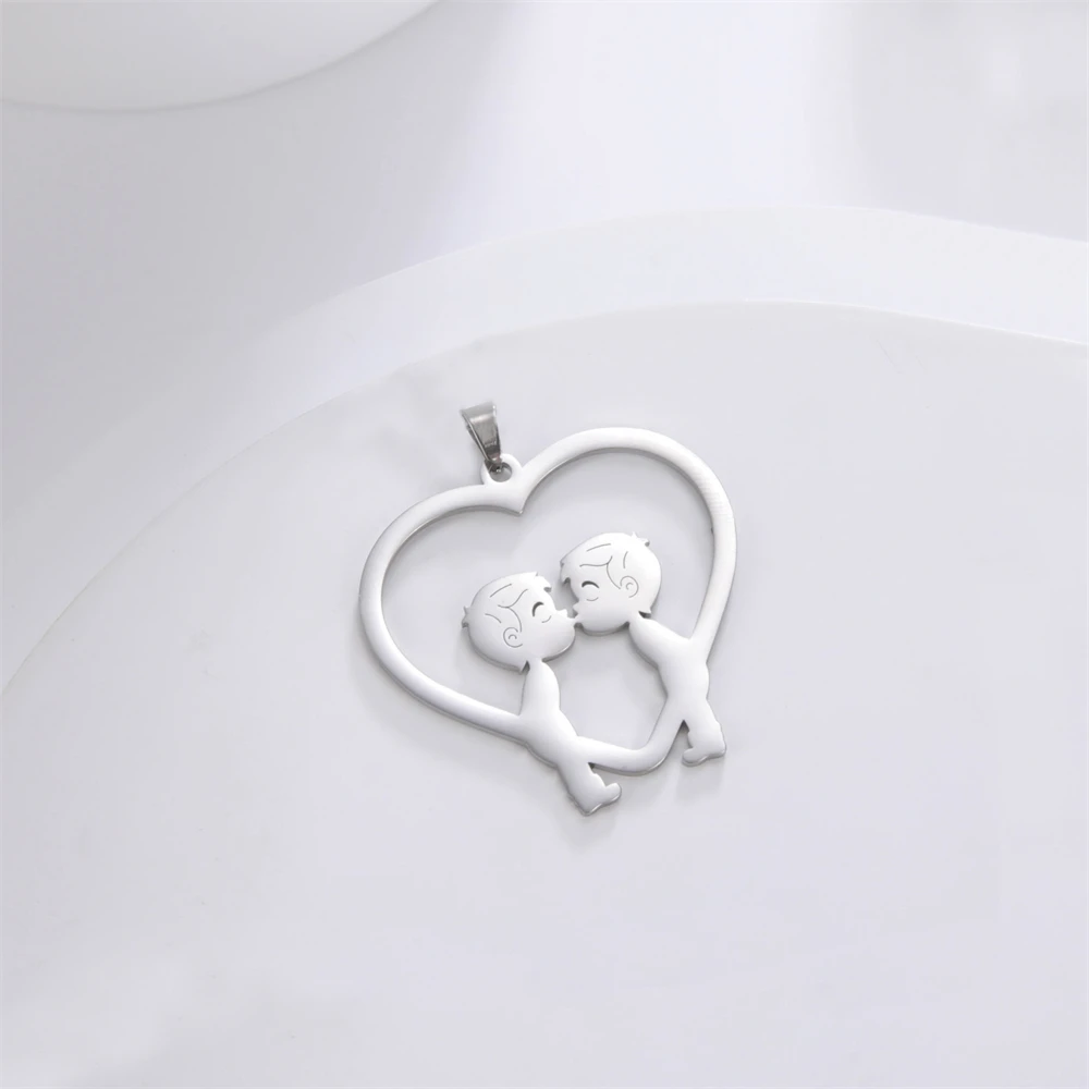 Wholesale 5pcs/Lot Boys Love Hearts Charms For Jewelry Making Supplies Stainless Steel Diy Handmade Necklace Pendant Accessories