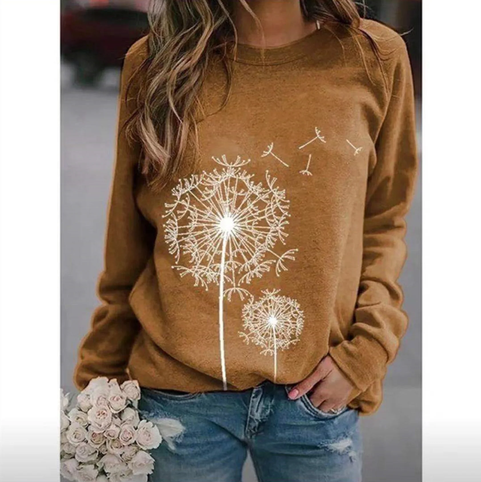 

2023 new fashion clothes spring and autumn sweater pullover dandelion 3d printing women's loose casual aesthetic wind top hoodie