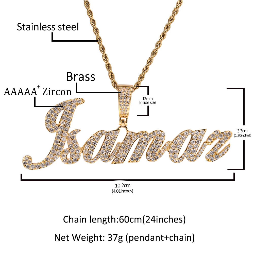 Фото UWIN пользовательская кисть шрифт имя ожерелья Iced Out кубический цирконий выложенная оправа персонализированная подвеска с буквами модные украшения для подарка №2