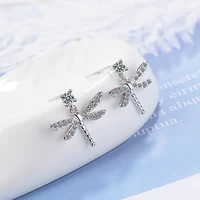 925 stamp silver color women luxury animal earrings fashion dragonfly zircon stud earring girl elegant jewelry charm gifts new