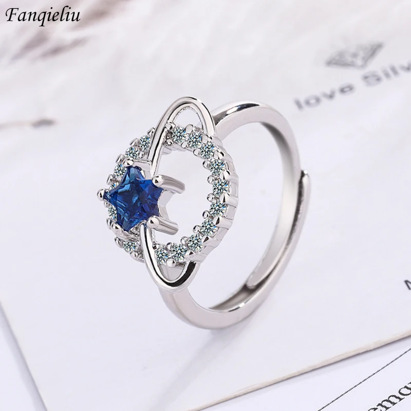 

Fanqieliu S925 Stamp Silver Color Planet Star Crystal CZ Ring For Women New Jewelry Girl Gift Trendy FQL22077