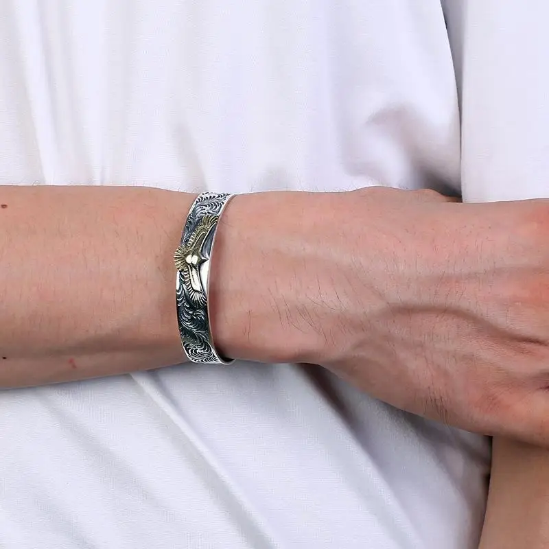 Властный Золотой Орел Узор Регулируемый Браслет Мужской Браслет-манжета Панк