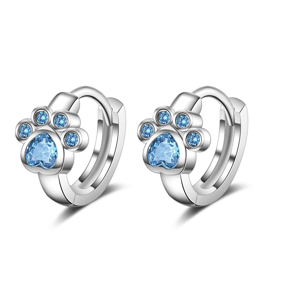 

DIYI New Cute 1 pair Animal Cat Paw Mark Blue Mosaic Zircon Crystal Earrings for Women Promise Wedding Band Jewelry