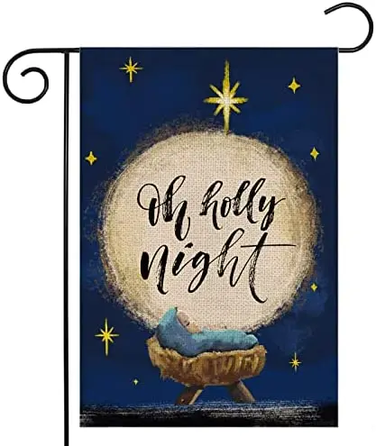 

Oh Holy Night Christmas Garden Flag 12x18 Inch Vertical Double Sided Nativity Christian Winter Holiday Yard Outside Xmas Décor