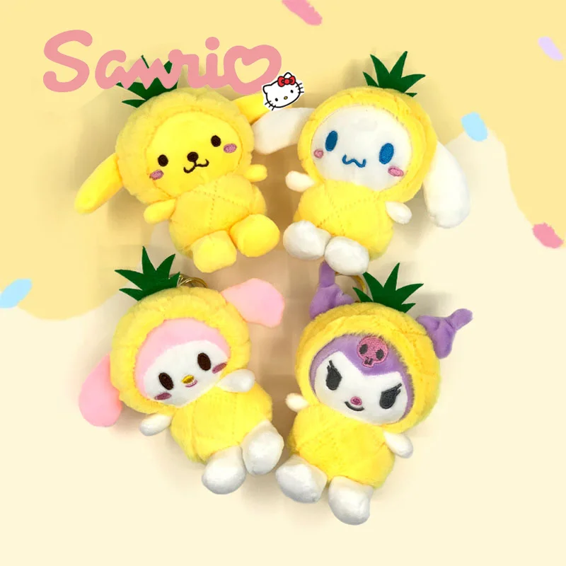 

Sanrio Pineapple Series Plush Doll Keychain Cinnamoroll Kuromi My Melody Purin Kawaii Stuffed Toy Bag Pendant Plushies Kids Gift