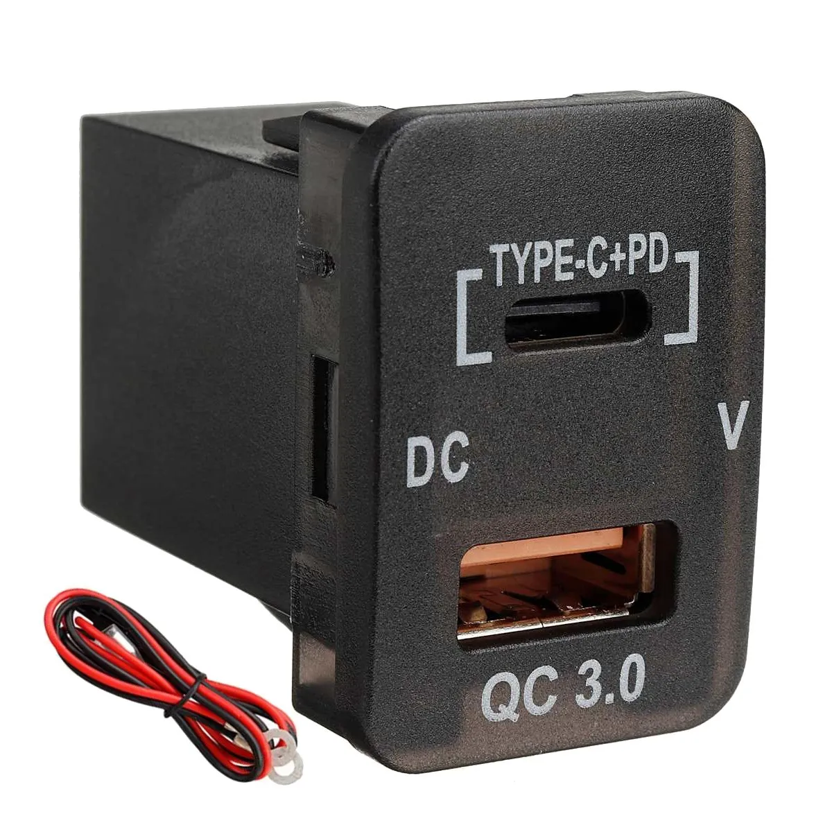 Car Type-C+PD QC3.0 Charger Dual USB Adapter Dashboard Socket Voltmeter for Prado