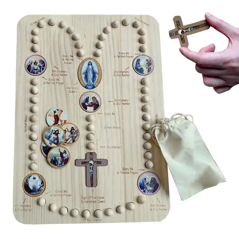 

Wooden Rosary Board Montessori Inspired Wooden Rosary Board Family Prayer Durable Education Enlightenment with 54 Rosary Beads