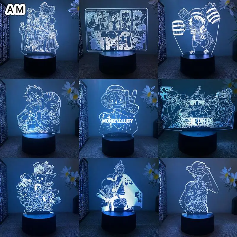 

Anime One Pieces Lamp Figure Luffy Sanji Zoro Nami 3D Led Night Light Child Manga Gift Color Changing Action Figure Model Toy