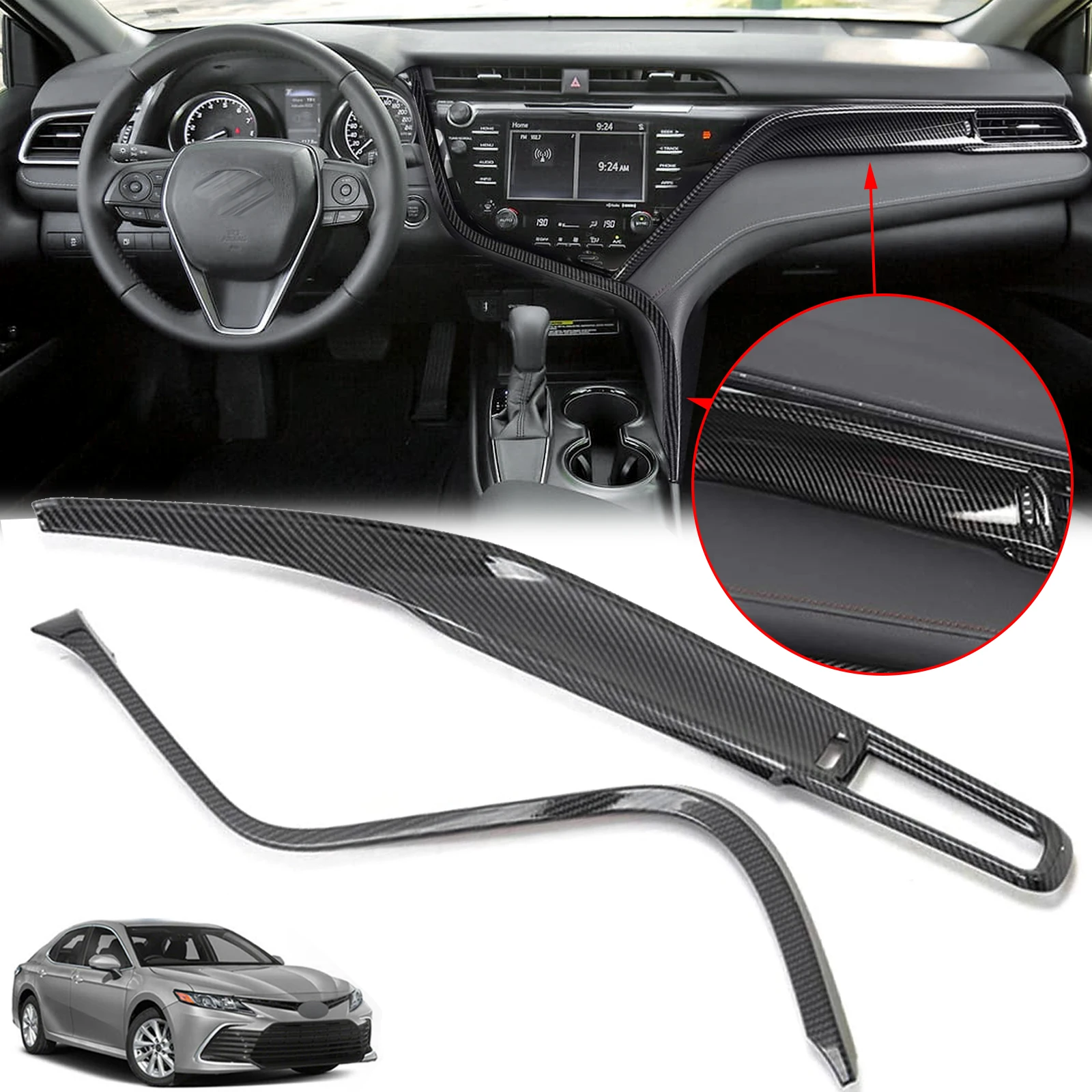 

Carbon Fiber Style Interior Center Console Dashboard Panel Stripe Cover Molding Trims For Toyota Camry XV70 2018 2019 2020 2021