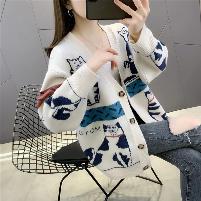 

2022 Autumn and Winter New Women's Knitted Cardigan Sweater Loose Outer Wear Thickened Spring Style Jacket Top