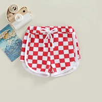 summer kid baby girls boys shorts checkerboard print elastic waist drawstring short pants casual clothing 0 3t