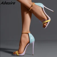 mixed color sandals ankle strap stilettos high heel sandals for women summer sexy open toe thin heels women shoes cover heel