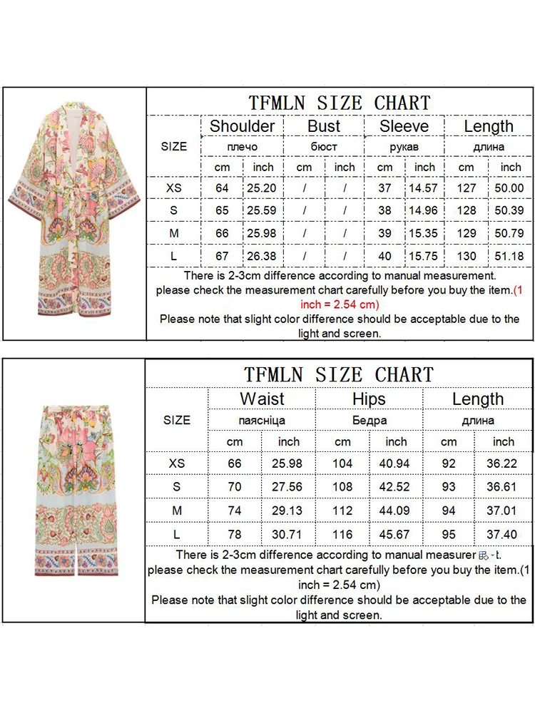 TFMLN 2pcs Summer Women Kimono Style Shirts+Trousers Suit Floral Printed X-Long Drawstring Blouse Set Female Pant Casual Clothes images - 6