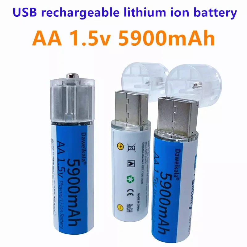 

2023New AA 1.5V Battery 5900mAh USB Rechargeable Lithium Ion Battery aa 1.5v Battery for Remote Control Toy Light Batery