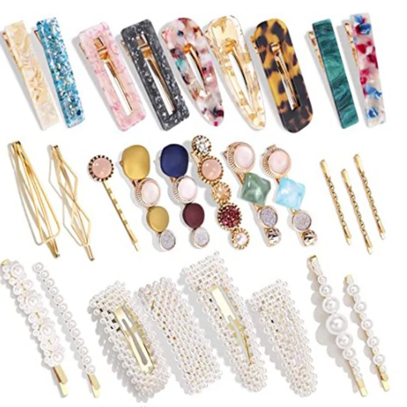 

Fashion Acrylic Pearl Hair Clips Set Sweet Flower Hair Barrettes For Women Girls Korean Geometric Hair Accessories Jewelry