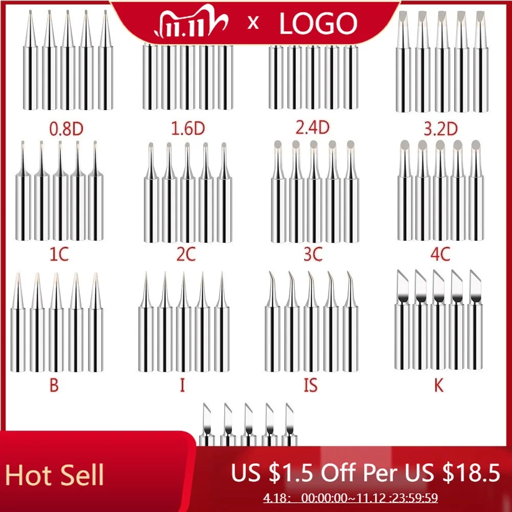 

5Pcs 900M-T Copper Soldering Iron Tips IS/I/B/K/SK/2.4D/3.2D/1C/2C/3C/4C Lead-Free Welding Tips Head