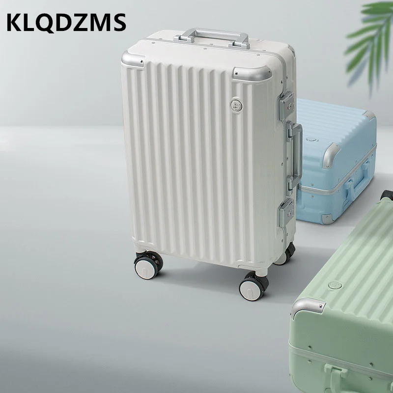 KLQDZMS Advanced Minimalist Style Aluminum Frame Buckle Luggage 20 Inch Mute Universal Wheel Boarding Case Good Storage Suitcase