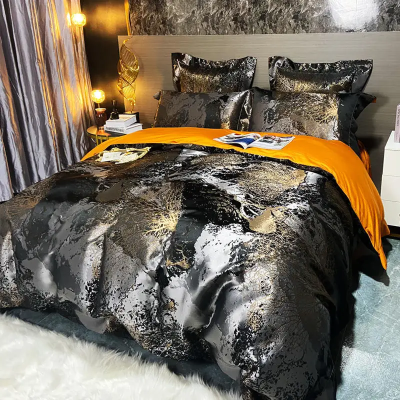 

Dark 100% Cotton Bedding Set Healthy Pure Silk Luxury Queen King Duvet Cover Flat Sheet Pillowcase Bed Linen Set