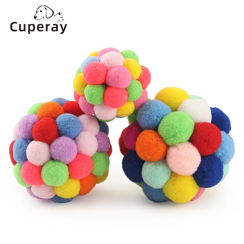 

3pcs Cat Toy Balls with Bell, Colorful Soft Fuzzy Balls Built-in Bell for Cats, Interactive Playing Chewing Toys for Indoor Cats