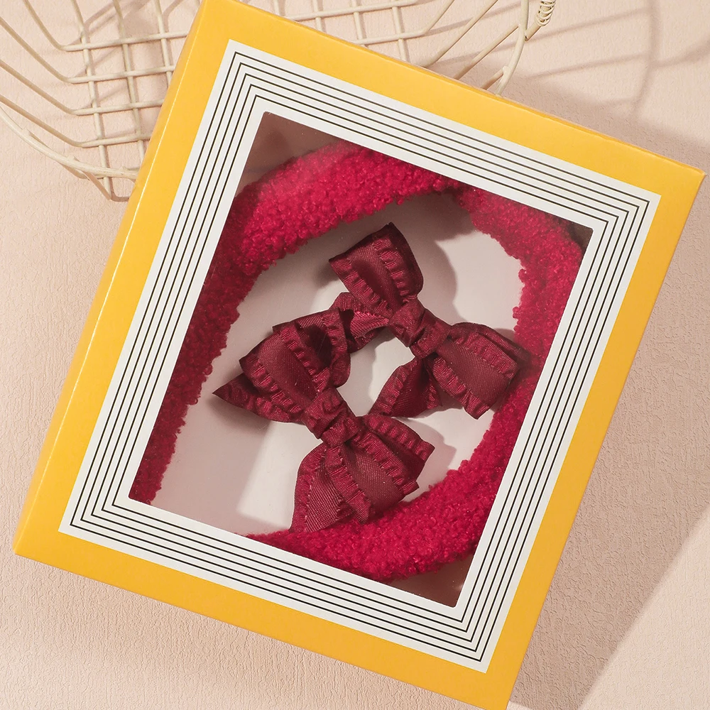 3 шт./компл. бархатный обруч с красным Тедди и заколка для волос набор девочек