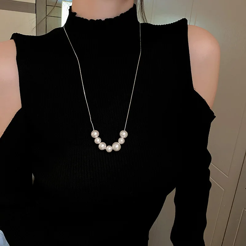 

Minar Classic Round Imitation Pearl Long Necklace for Women White Color Arcylic Pearls Strand Chain Pendant Necklaces Jewelry