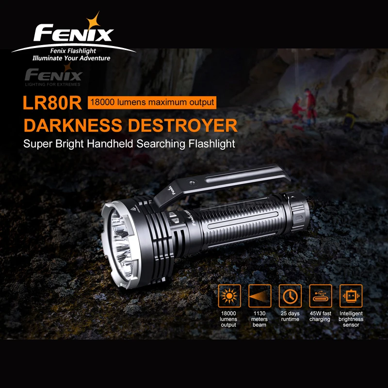 18000 Lumens Searchlight Fenix LR80R Super Bright Handheld Searching Flashlight Built-in 12000 mAh Li-ion Battery Pack