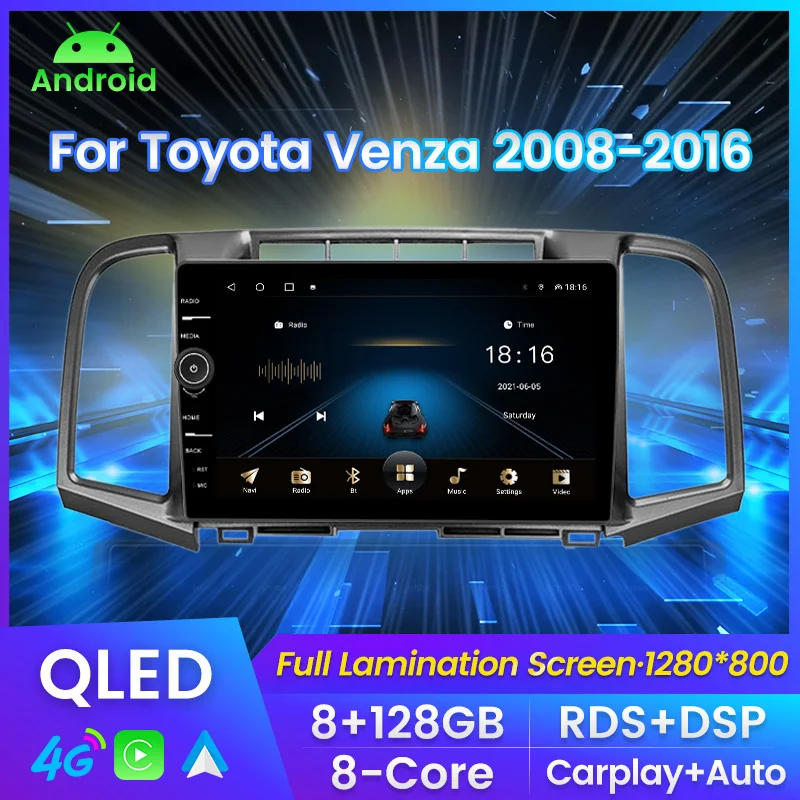 

MLOVELIN For Toyota Venza 2008-2016 Android11 QLED Car Radio Multimedia 8+128G Carplay auto GPS 4G WiFi 2Din no dvd SWC DSP RDS