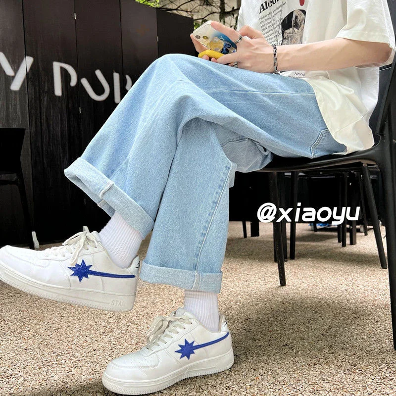 Summer 3 Colors Oversized Jeans Men Fashion Casual Wide Leg Jeans Mens Streetwear Hip Hop Loose Straight Denim Trousers Men