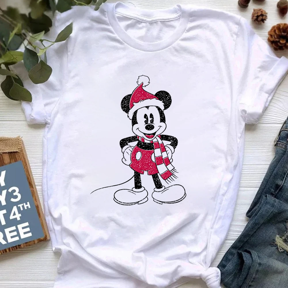 

Disney Merry Christmas T Shirt Women 90s Harajuku Aesthetic Mickey Print Clothes White Tops Tumblr Fashion Xmas T-shirts Female